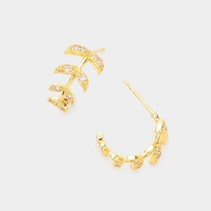 Secret Box _ 14K Gold Dipped CZ Leaf Hoop Earrings